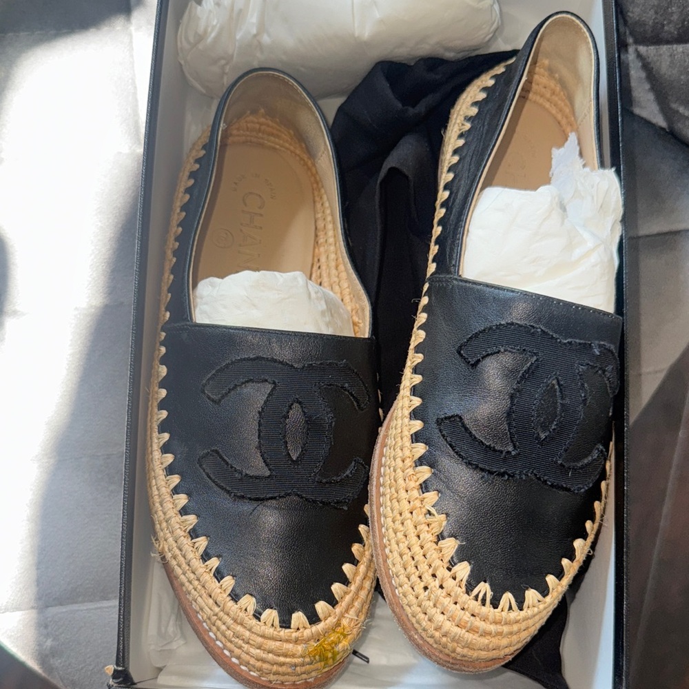 CHANEL Black and Tan Espadrilles